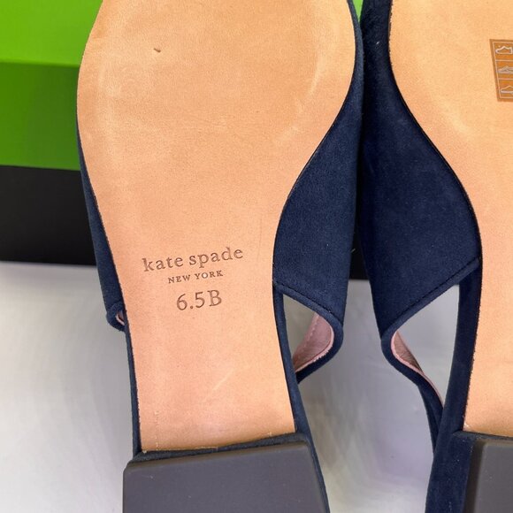 Kate Spade Veronica Flat Size 6.5 B Navy Suede Slingback Bow Pointed Toe Shoe - Picture 14 of 15